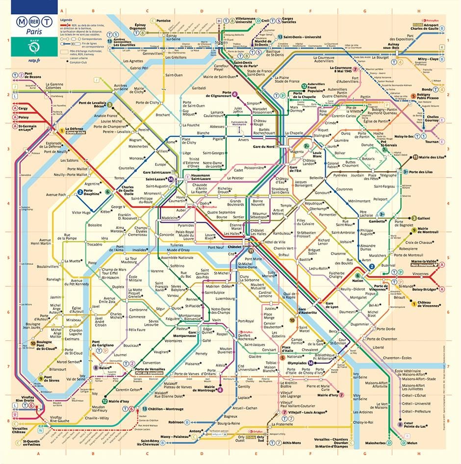 地图上的巴黎地铁站
