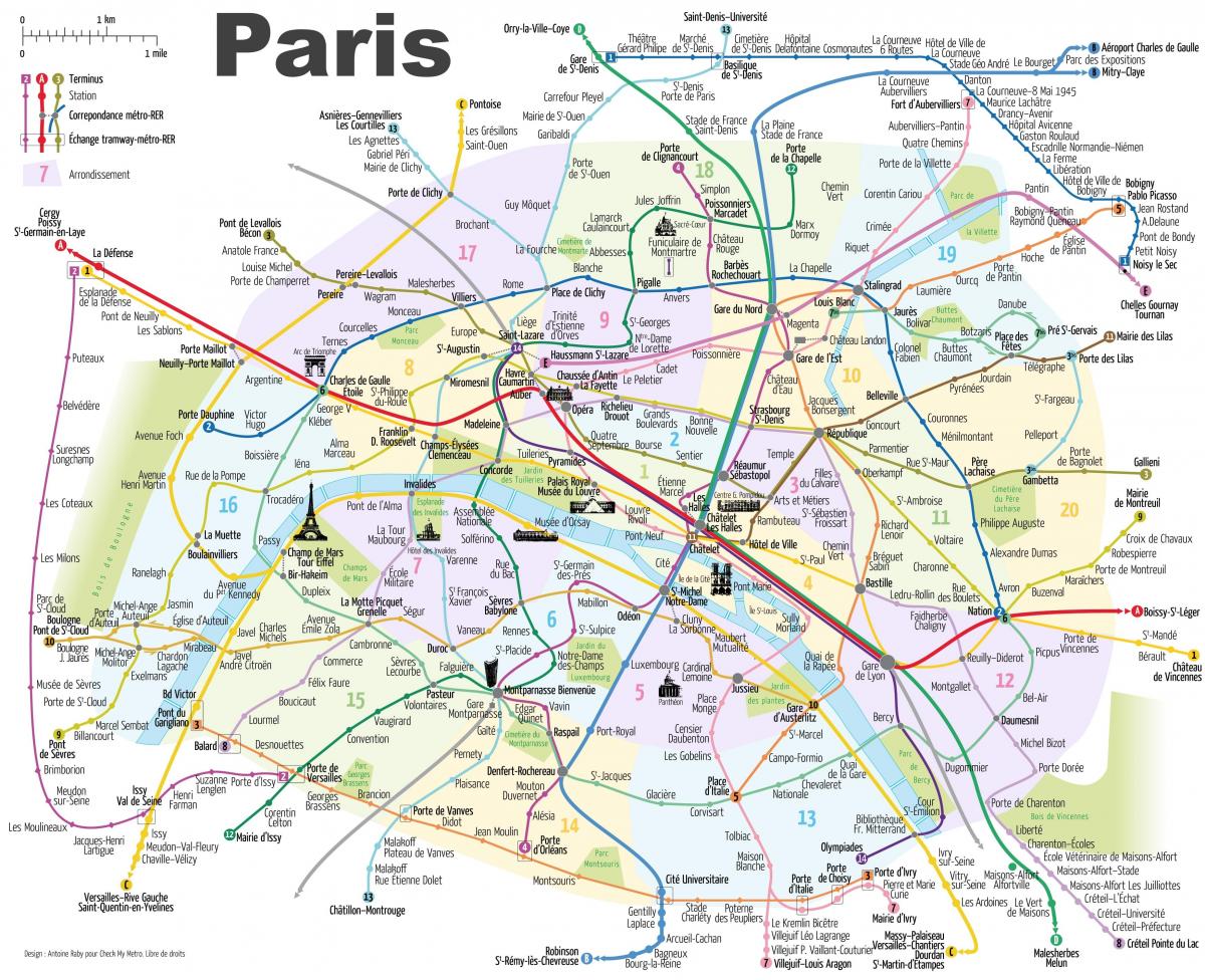 地图上的巴黎地铁的纪念碑