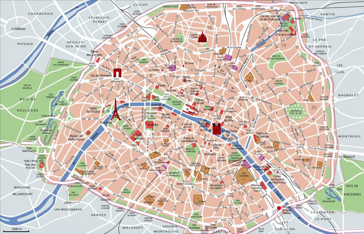 巴黎最热门的旅游景点的地图
