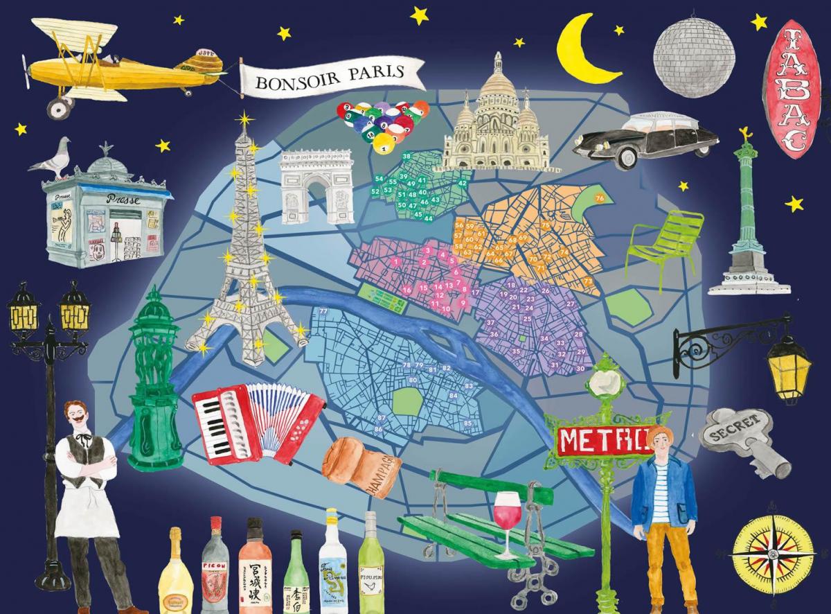 地图上的巴黎的夜生活