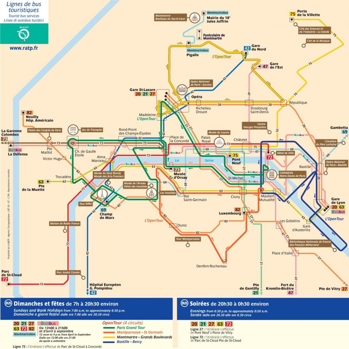 巴黎城市的旅游巴士地图