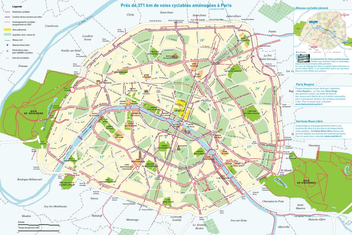 巴黎的自行车路线的地图