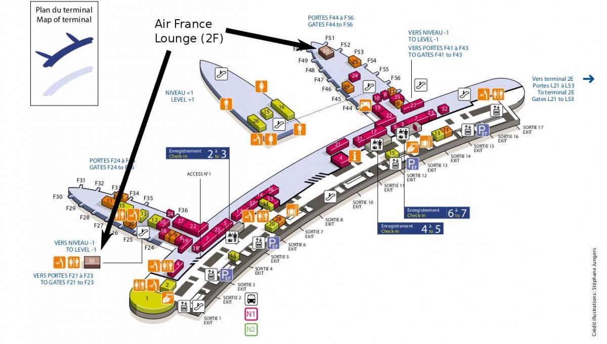 charles de gaulle机场的地图终端2a至2f