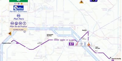 地图上的巴黎的巴士路线87 