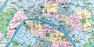 地图上的巴黎的街区和地标
